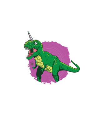 T-rex unicorn model alb pe tricou