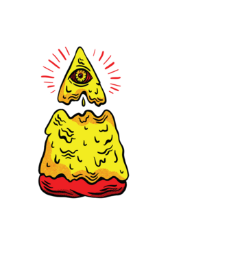 Illuminati Pizza model negru pe tricou