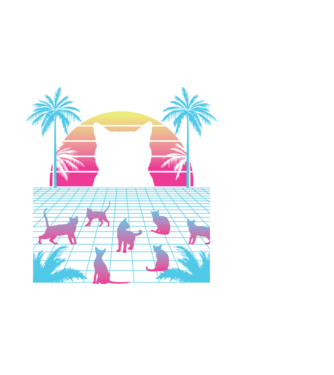 Pisică Vaporwave neon model negru pe tricou