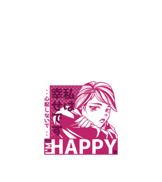 'I''m happy fată Anime antisocială' model albastru închis pe tricou