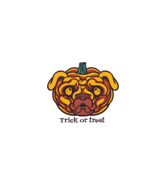 Mops cap de dovleac Halloween model alb pe tricou