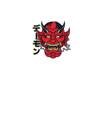 Mască demon chinez model alb pe tricou