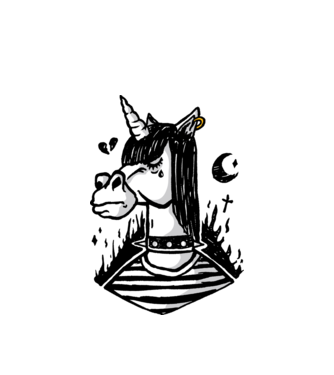 Emo unicorn model alb pe tricou
