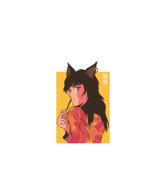 Pisică Fată Anime model turcoaz pe tricou