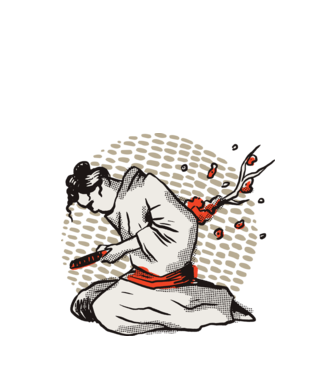 Samurai Harakiri model alb pe tricou
