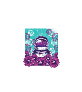 Floral Astronaut model negru pe tricou