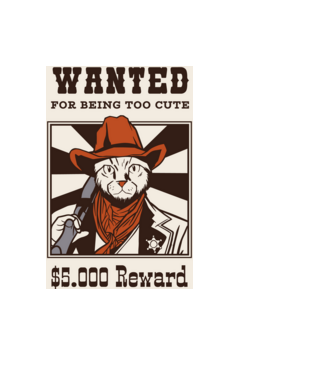 Wanted for being too cute Cowboy cu pisică model negru pe tricou