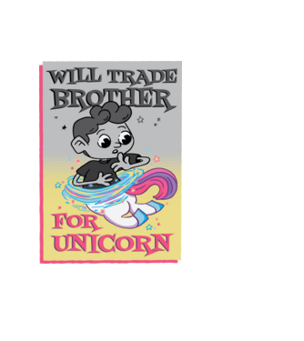 Îl ofer la schimb pe fratele meu pentru un unicorn model albastru închis pe tricou