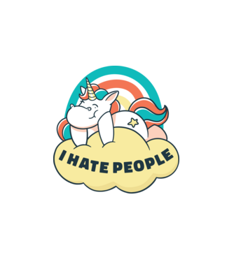 Urăsc oamenii Unicorn model alb pe tricou