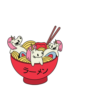 Unicorn Ramen model alb pe tricou