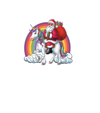Moș Crăciun cool pe un unicorn 2 model negru pe tricou