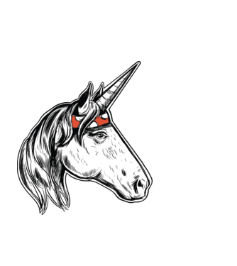 Cal Unicorn model negru pe tricou
