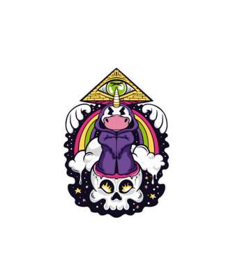 Unicorn Illuminati model alb pe tricou