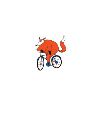 Vulpe cu bicicletă model alb/roșu pe tricou