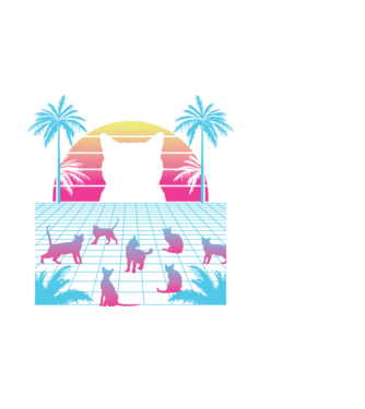 Pisică Vaporwave neon model alb pe tricou