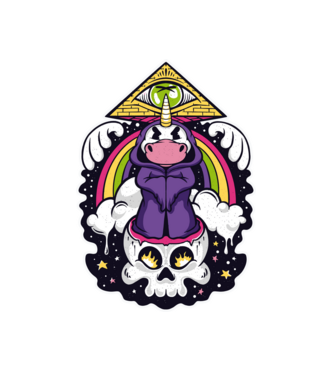 Unicorn Illuminati model alb pe tricou