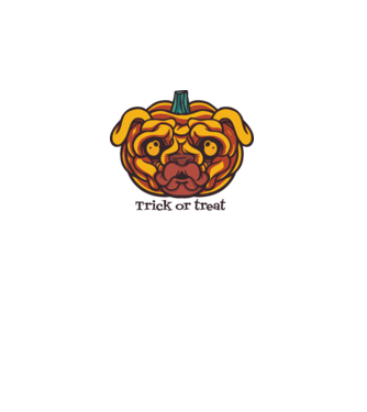Mops cap de dovleac Halloween model alb pe tricou