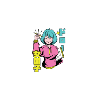 Anime fată desenând model mov pe tricou