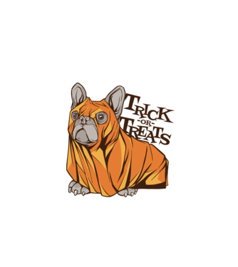 Trick or Treat Mops Halloween model alb pe tricou