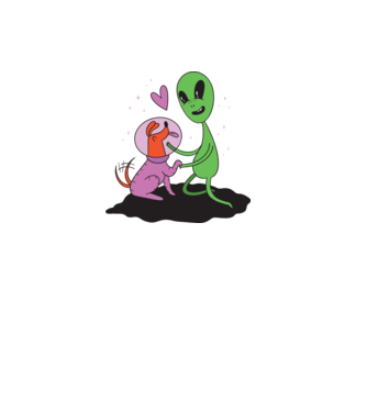 Alien cu câine model alb pe tricou