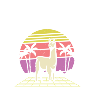 Lama Retro model alb pe tricou