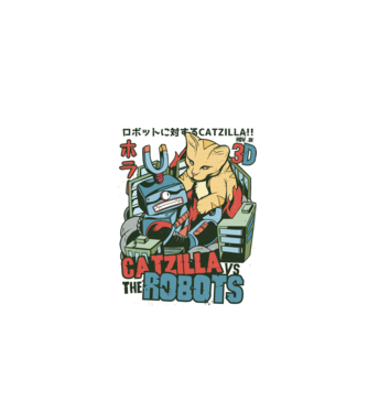 Catzilla Vs Robots model alb pe tricou