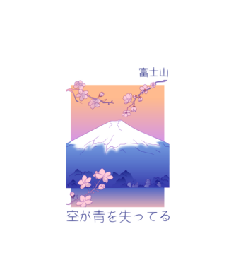 Anime Vaporwave munte model alb pe tricou