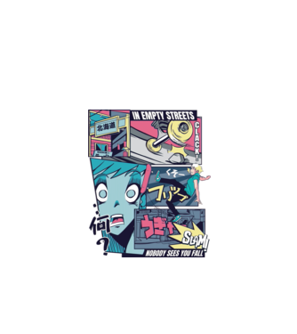 Anime Vaporwave Benzi desenate Skateboard model negru pe tricou
