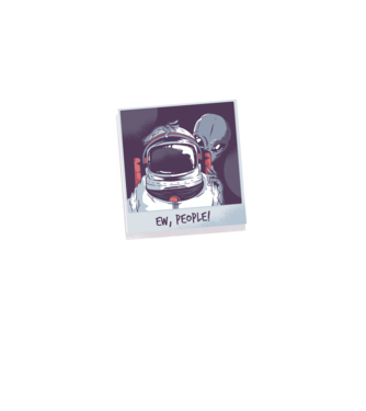 Ew, Oameni - Astronaut cu extraterestru model negru pe tricou