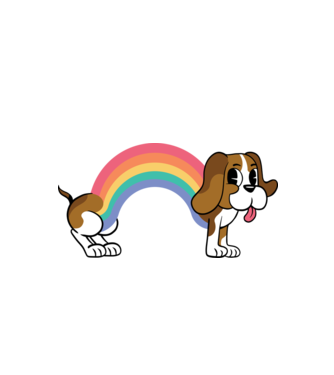 Beagle curcubeu model alb pe tricou