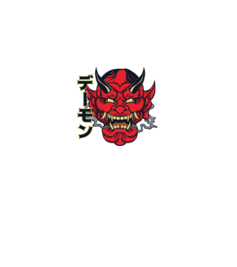 Mască demon chinez model alb pe tricou