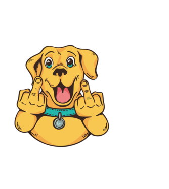 Golden Retriever arată degetul model negru pe tricou