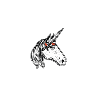 Cal Unicorn model albastru deschis pe tricou