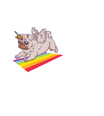 Pugicorn - mops unicorn model alb pe tricou