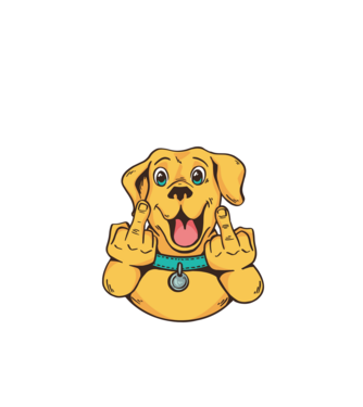 Golden Retriever arată degetul model negru pe tricou