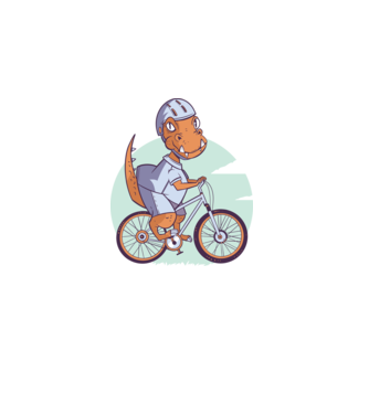 Dinozaur de T-Rex cu bicicletă model albastru deschis pe tricou