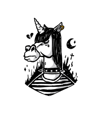 Emo unicorn model alb pe tricou