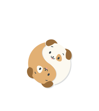Câini Yin Yang model alb pe tricou