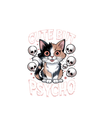 Cute, but Psycho pisică Negru model alb pe tricou