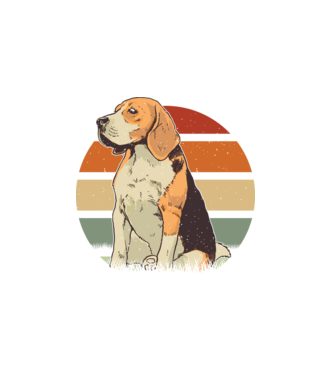 Beagle Retro Sunset model alb pe tricou