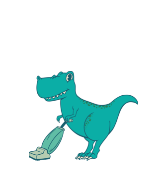 T-rex făcând curățenie model alb pe tricou