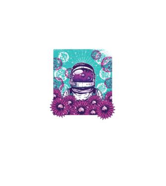 Floral Astronaut model negru pe tricou