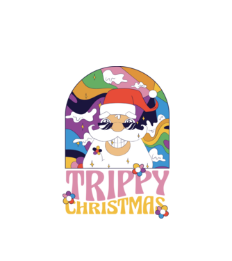 Trippy Christmas model alb pe tricou