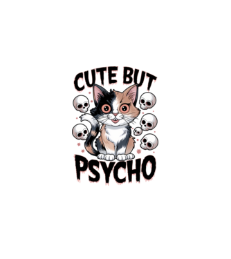 Cute, but Psycho pisică Alb model alb pe tricou