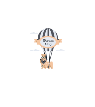 Steampug - mops model albastru deschis pe tricou