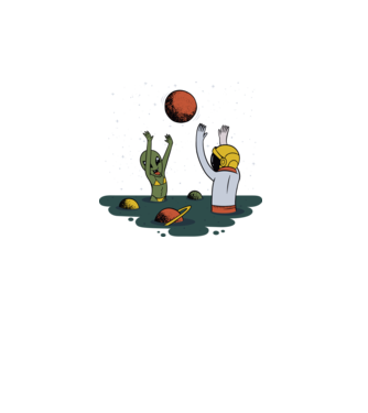 Alien și astronaut joc model turcoaz pe tricou