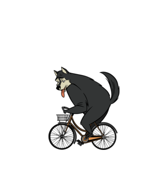 Lup pe bicicletă model alb pe tricou