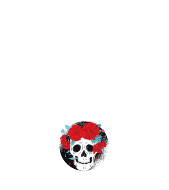 Craniu cu flori model negru pe tricou