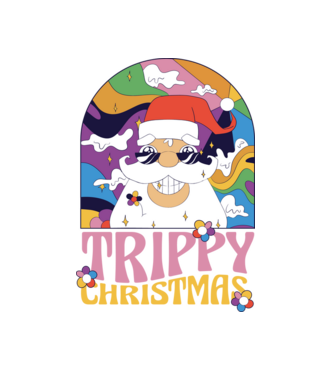 Trippy Christmas model alb pe tricou