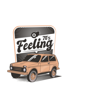 Mașină Retro anii 70 Lada Niva model alb pe tricou